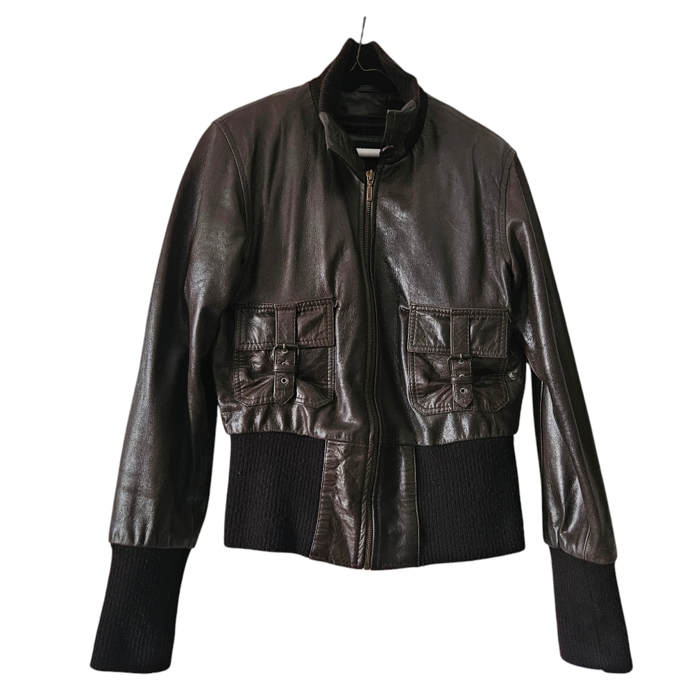 Women's Chocolate Brown Leather Aviator Bomber Jacket, Zip Out Fur Lining